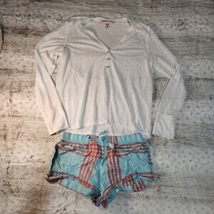 Victoria's Secret White Henley Sleep Shirt and Shorts Set Size Small